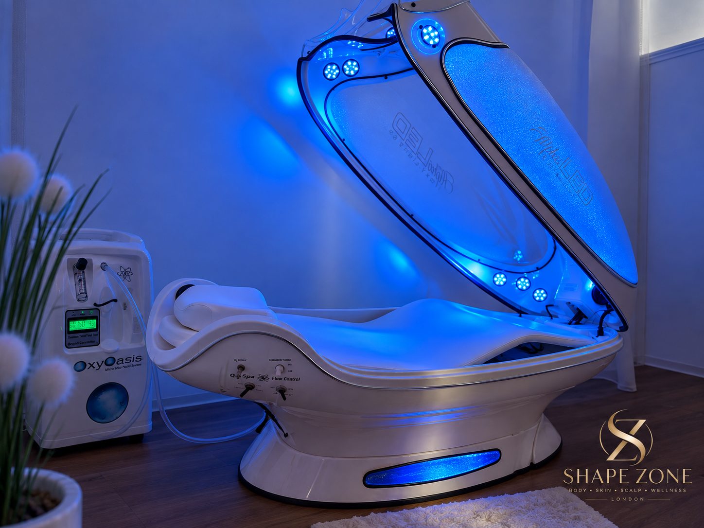 Alpha wellness pod with blue LED light