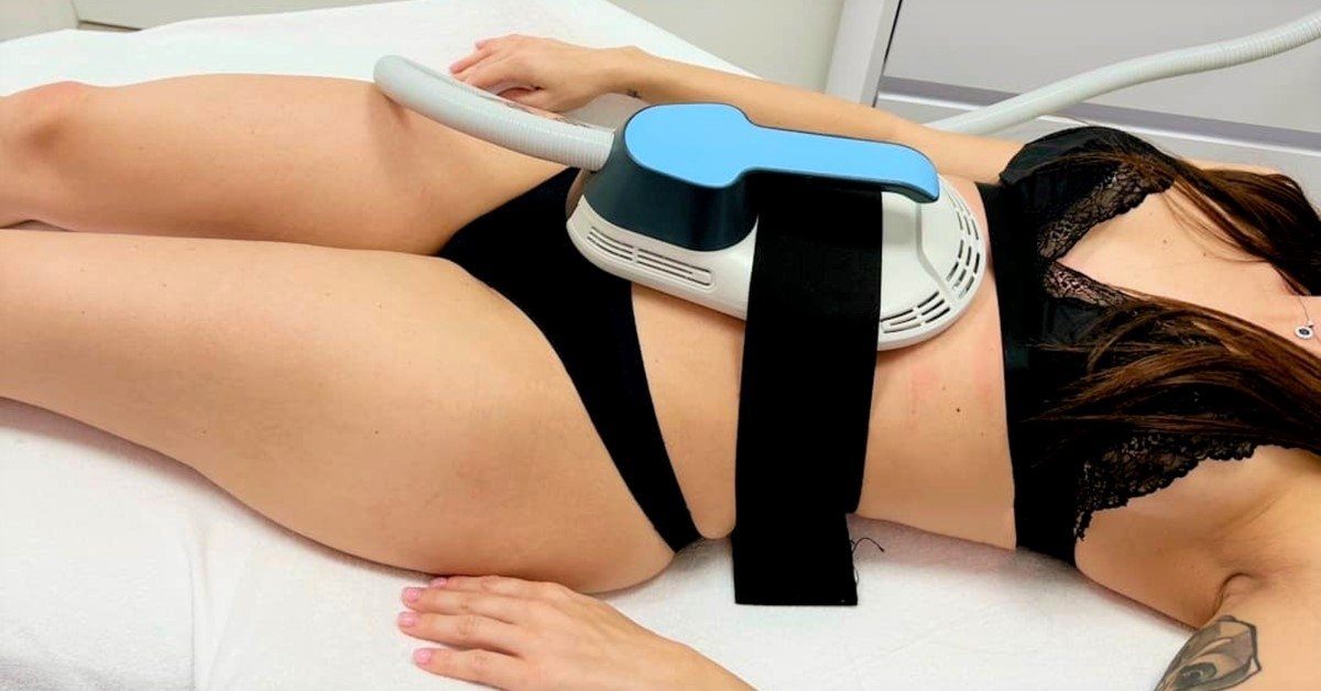 EMS Treatment applicators positioned on a client at Shape Zone, London SW8